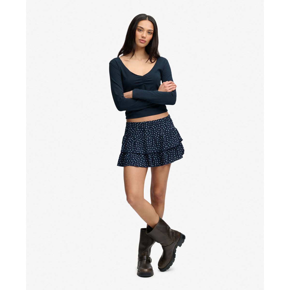 Haut Manches Longues Athletic Essential Froncé bleu marine éclipse, SUPERDRY