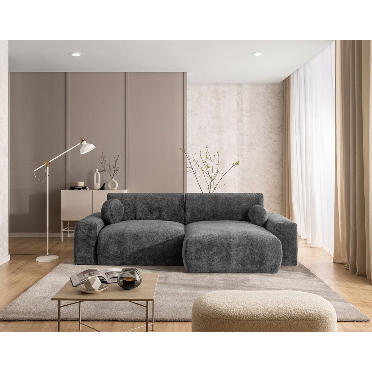 Canapé d'Angle Convertible 4 places - CONSTANCE gris, BEST MOBILIER
