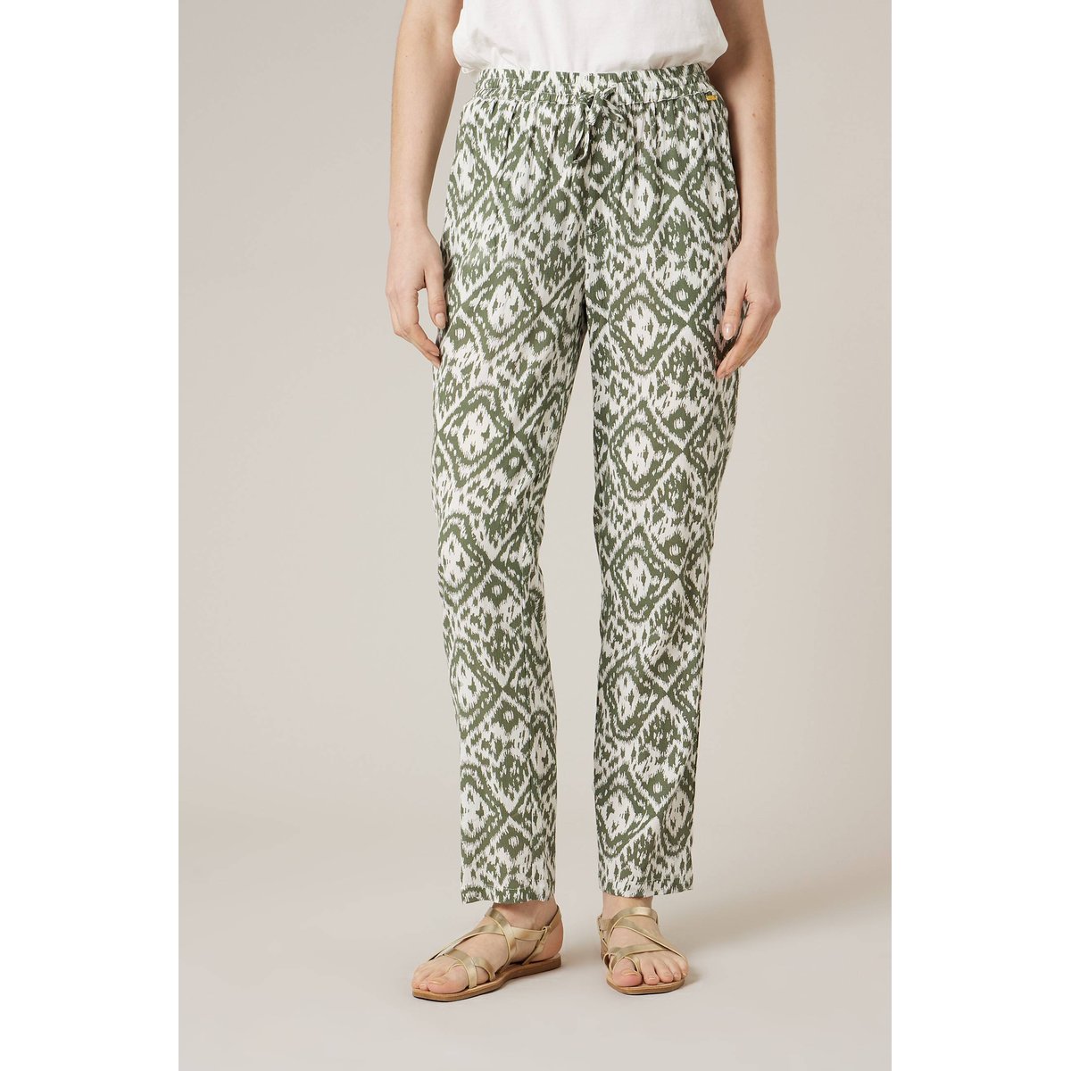Pantalon droit femme imprimé ethinique MANOLA khaki, DEELUXE