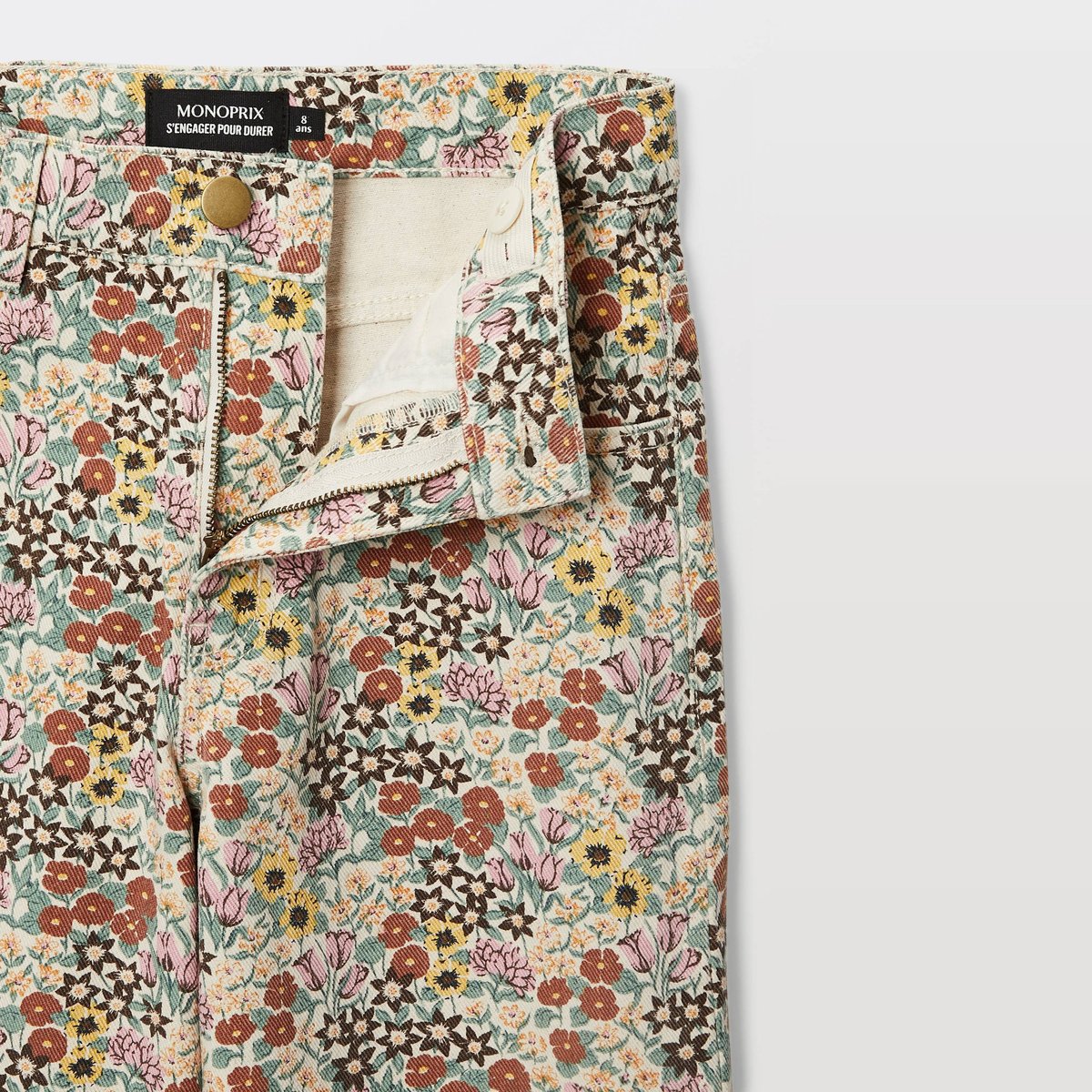 Pantalon twill imprimé en coton blé, MONOPRIX