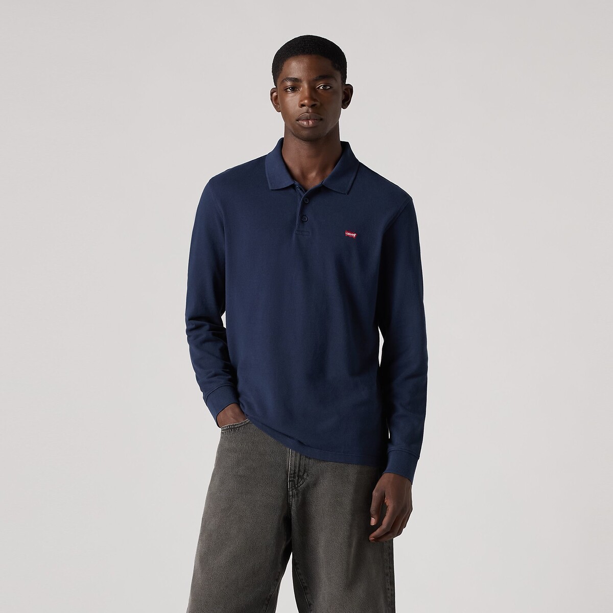 Polo dal taglio dritto, in maglia a punto piqué blu marino, LEVI'S