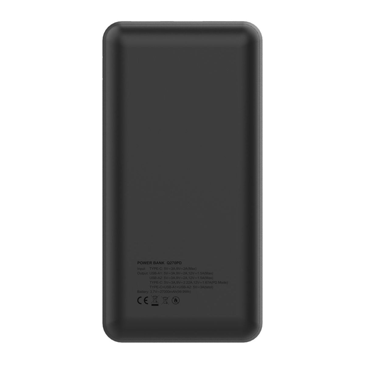 Batterie externe 27000 mAh noir couleur unique, ESSENTIEL B