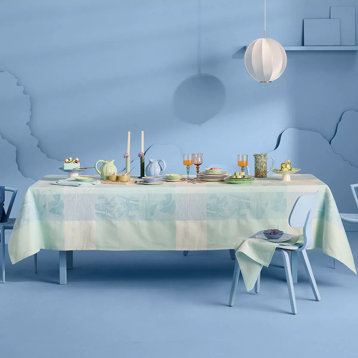 Nappe pur coton enduit MILLE IRIS D'EAU aqua, GARNIER THIEBAUT