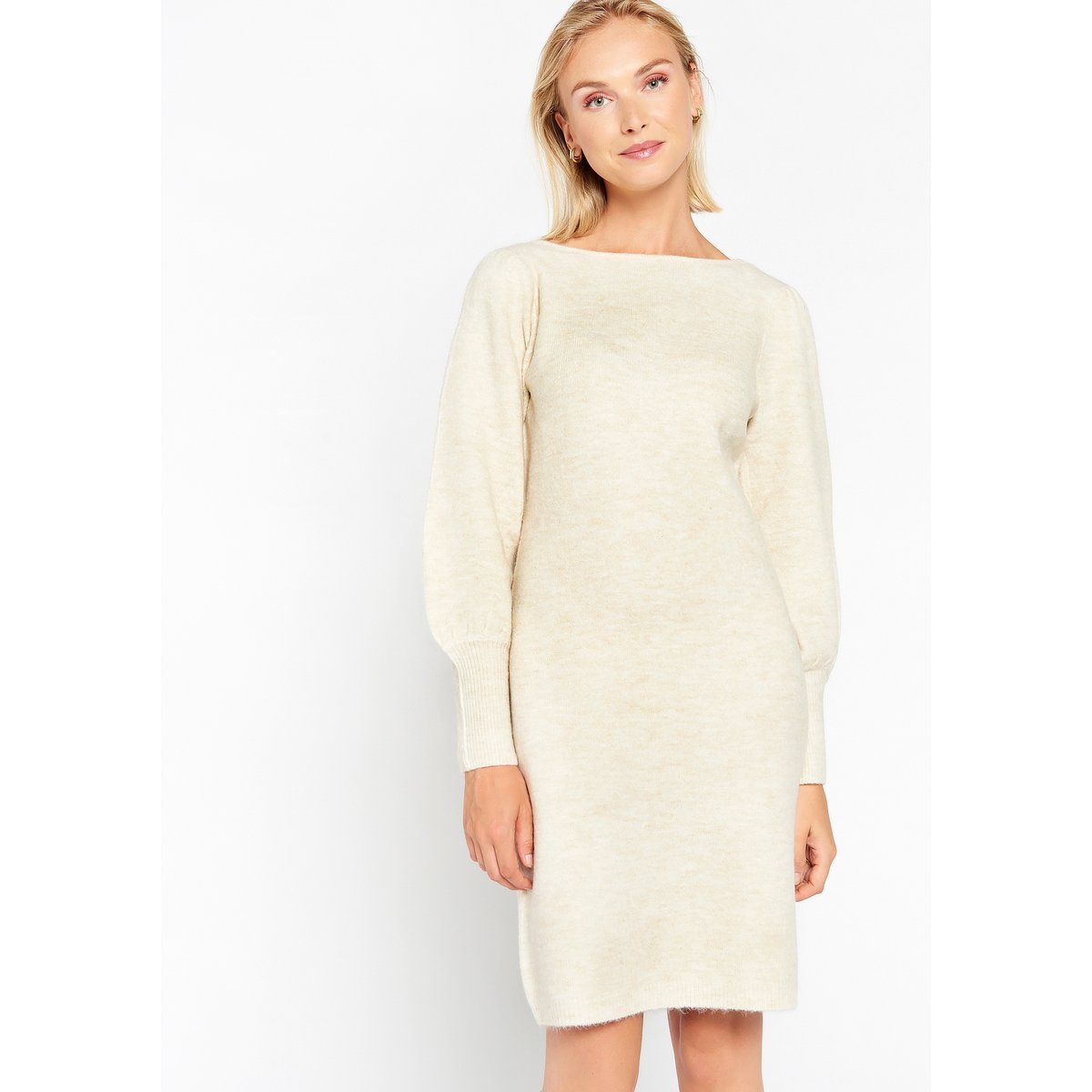 Robe pullover à col bateau beige clair, LOLALIZA