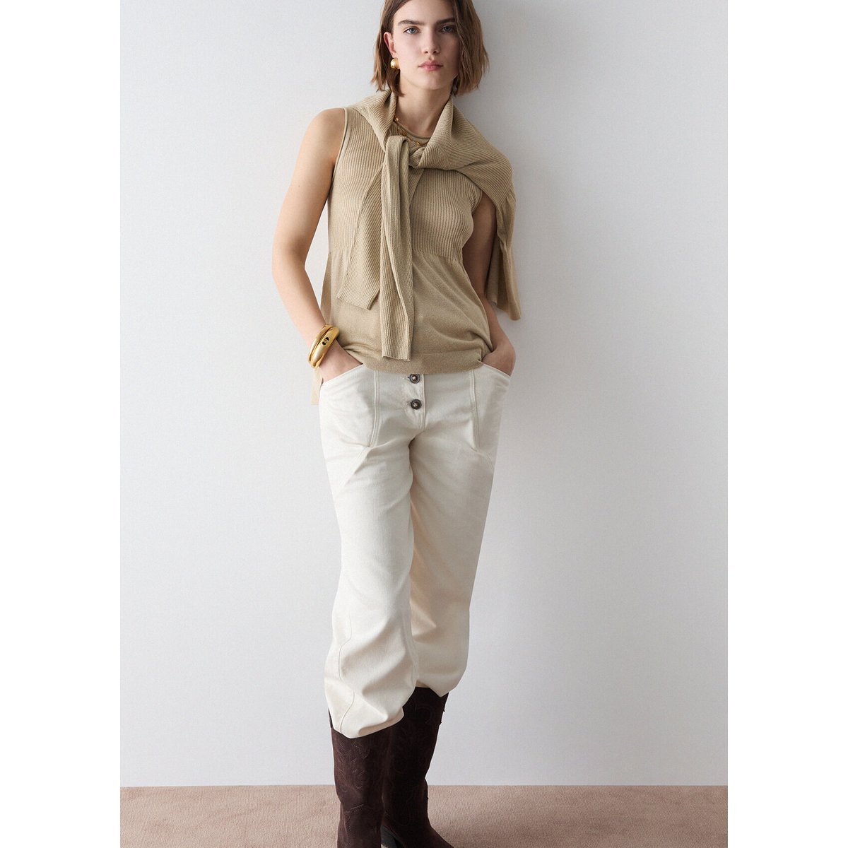 Top en maille lamé beige, LIU JO