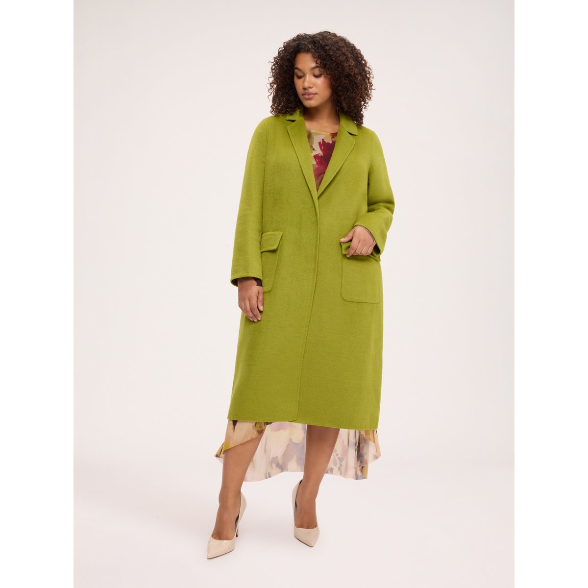 Manteau long avec cache-cou vert clair, FIORELLA RUBINO