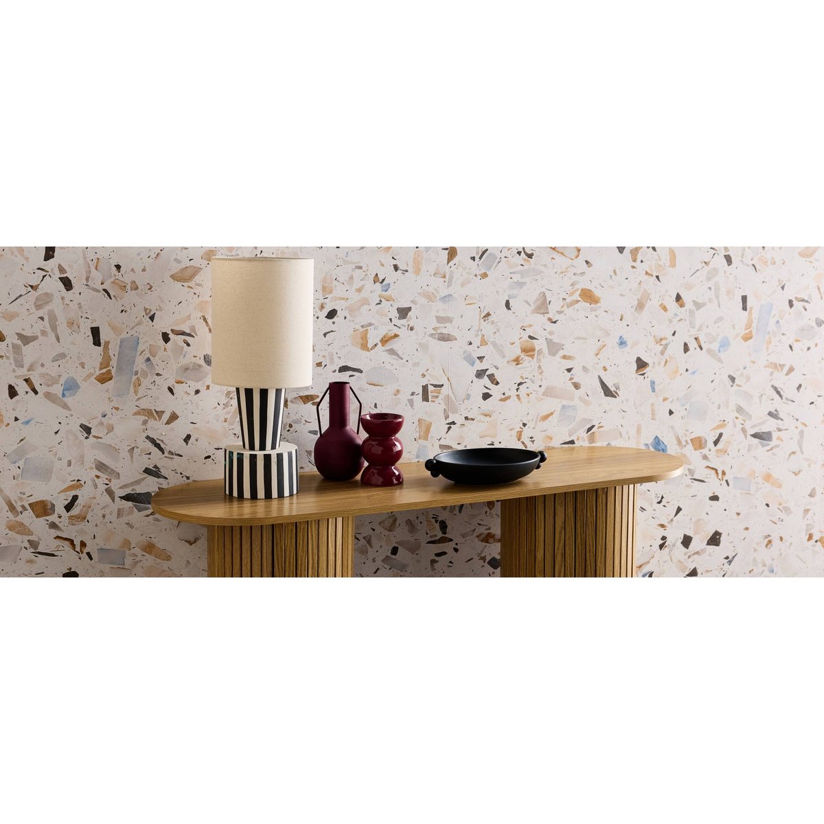 Console scandinave ovale décor bois rainuré LEGACY naturel, SWEEEK