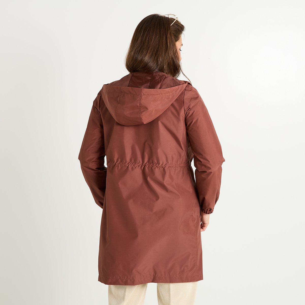 Imperméable long à capuche orange bordeaux, GRAIN DE MALICE