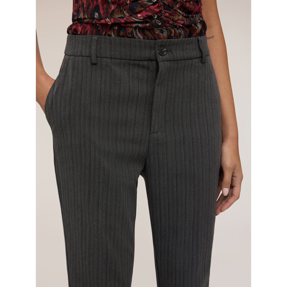 Pantalon slim à motif rayé craie gris, MOTIVI