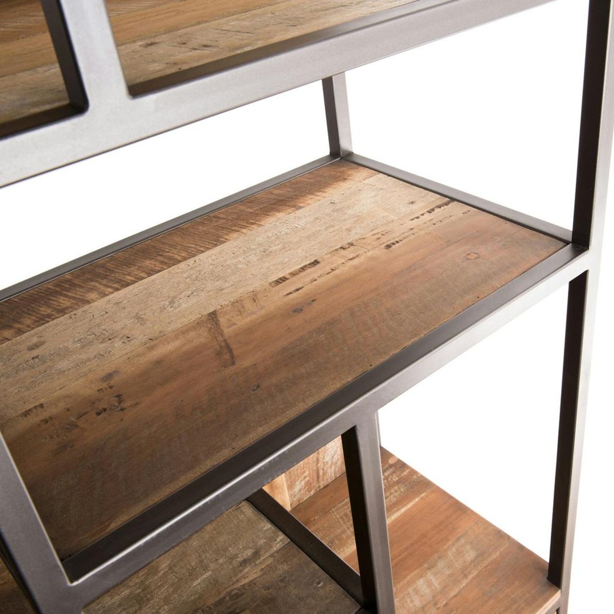 Bibliothèque étagère 90x215cm style industriel teck recyclé et métal SWING bois naturel, PIER IMPORT