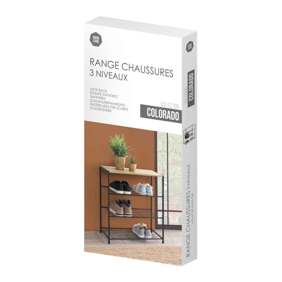 Etagère range chaussures 3 niveaux 63x30xh63 noir, DECORATIE