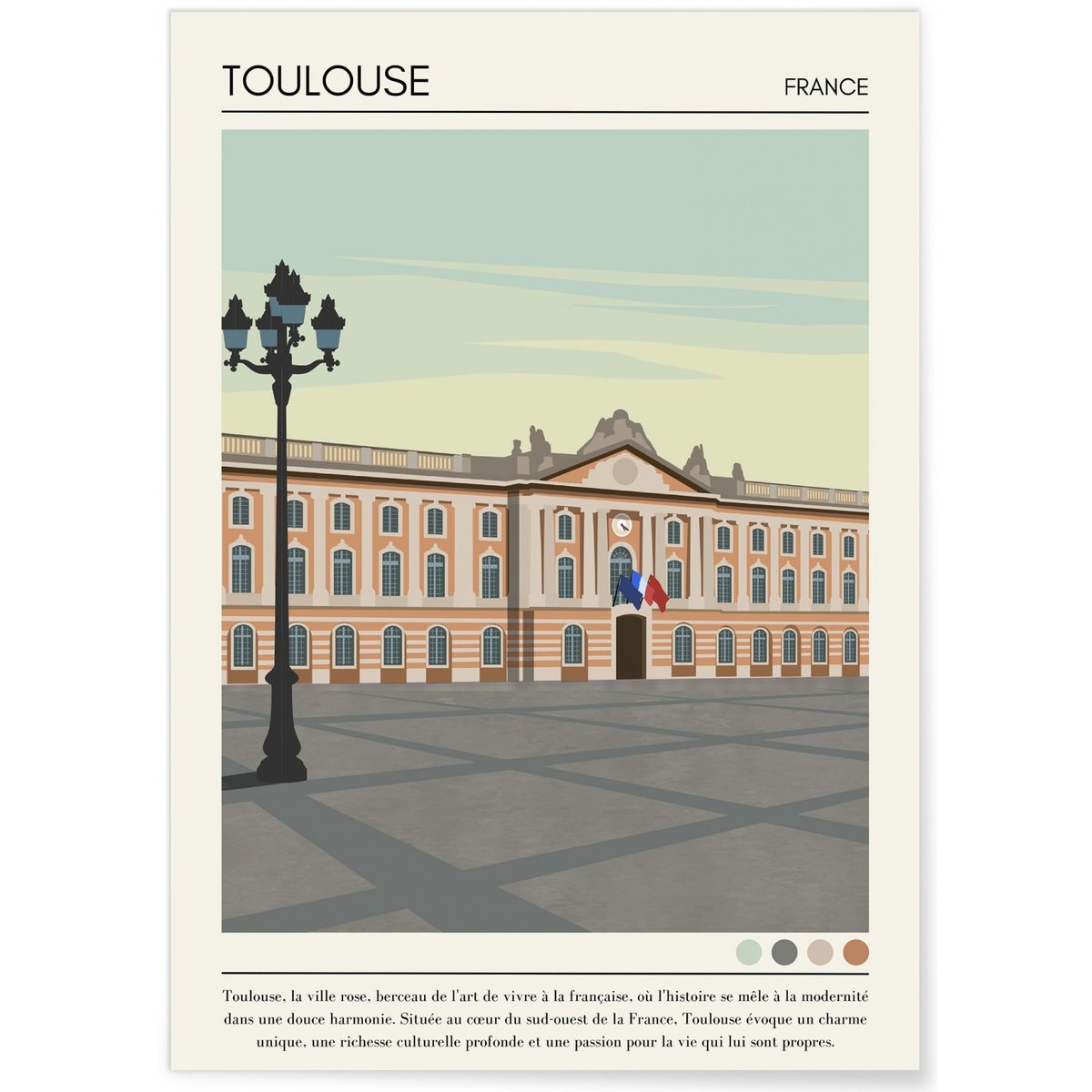 Affiche ville Toulouse Vintage blanc, L'AFFICHERIE