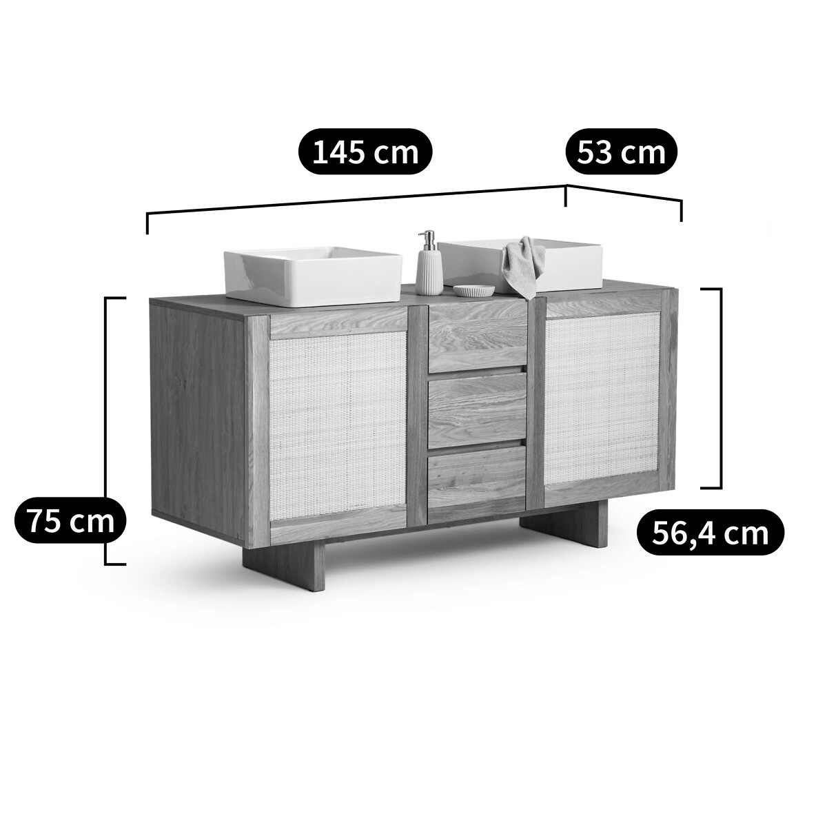 Meuble double vasque cannage L145cm, Arty naturel, LA REDOUTE INTERIEURS
