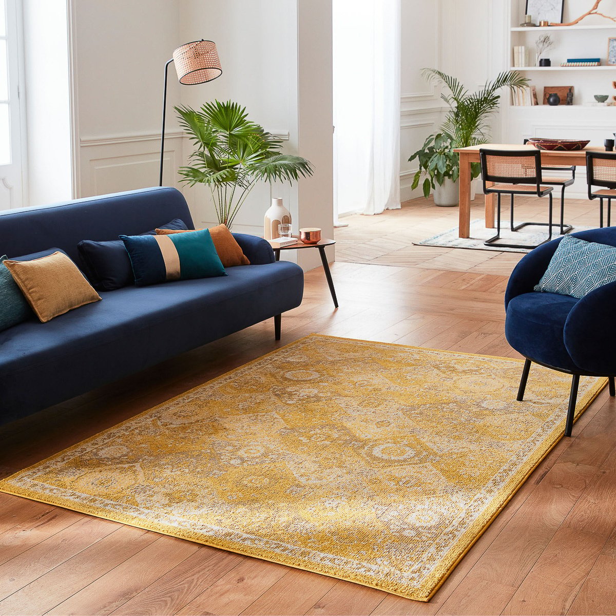 Tapis de salon vintage abstrait ANATOLIA jaune, NAZAR RUGS