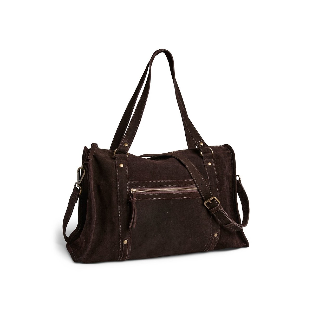 Grand sac à main shopper en cuir suédé, Lula marron foncé, PIECES