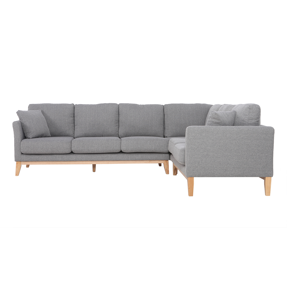 Canapé d'angle déhoussable scandinave 5-6 places en tissu gris clair et bois clair OSLO gris clair, MILIBOO