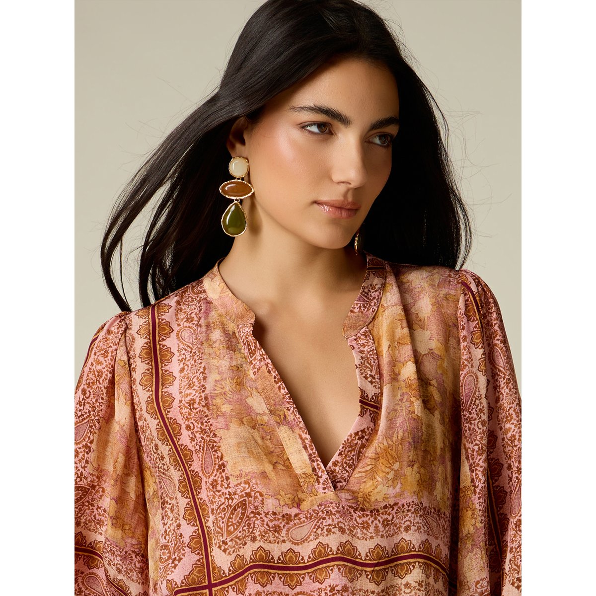 Blouse à motifs avec manches ballon orange soleil, OLTRE