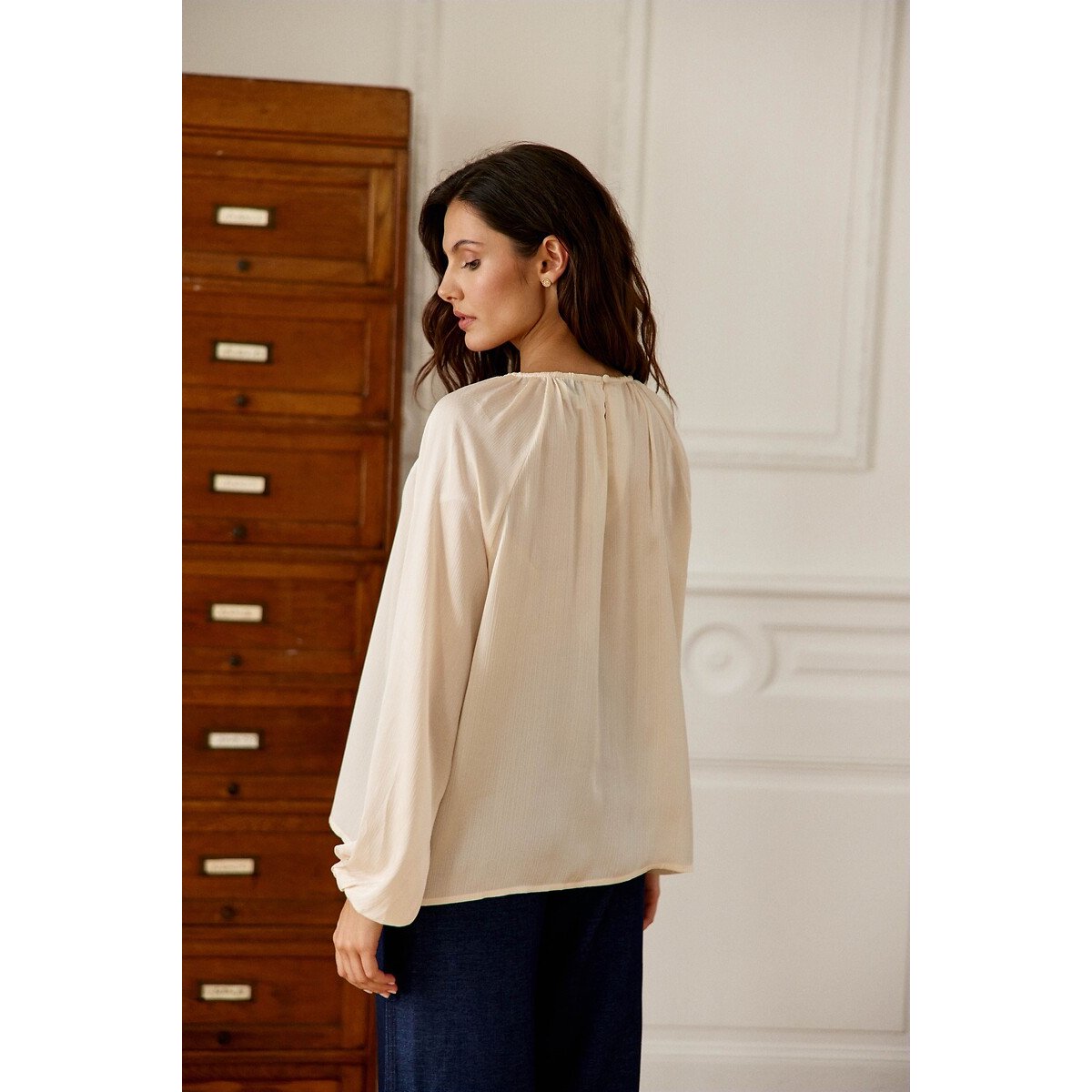 Blusa holgada con cuello joya, BINTA crudo, LA PETITE ETOILE