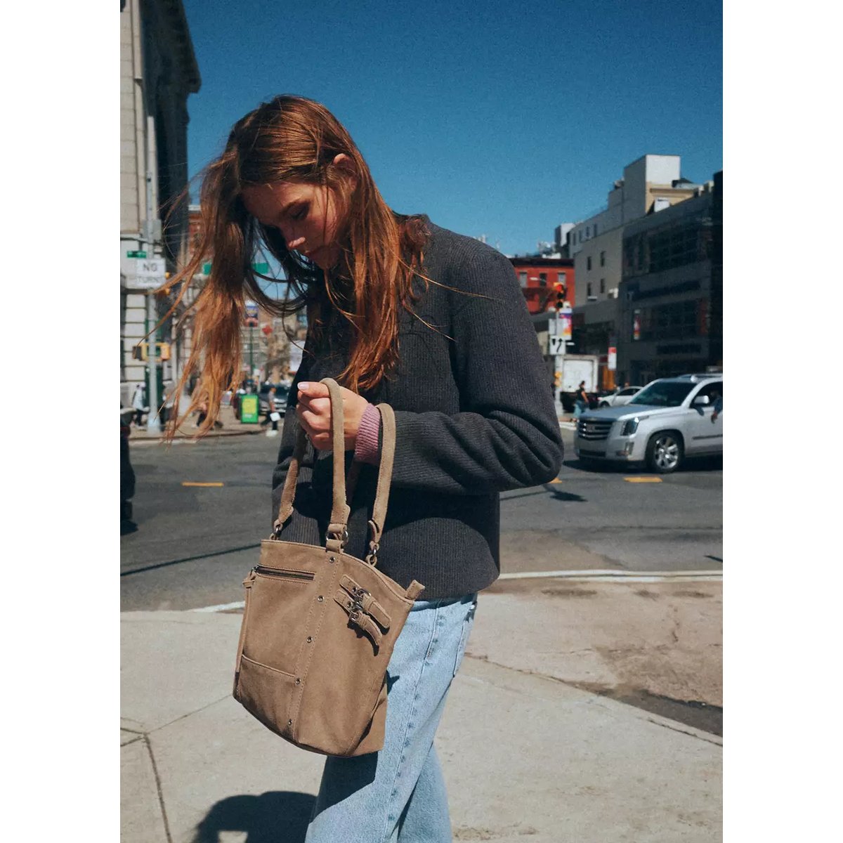 Sac city en cuir sable, MANGO TEEN