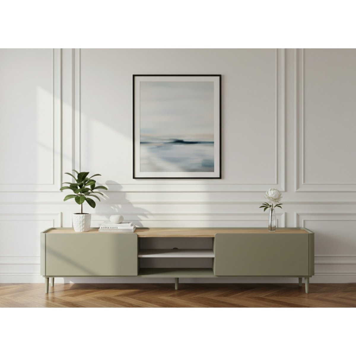 Meuble TV 220 cm , ANYA vert, BOBOCHIC