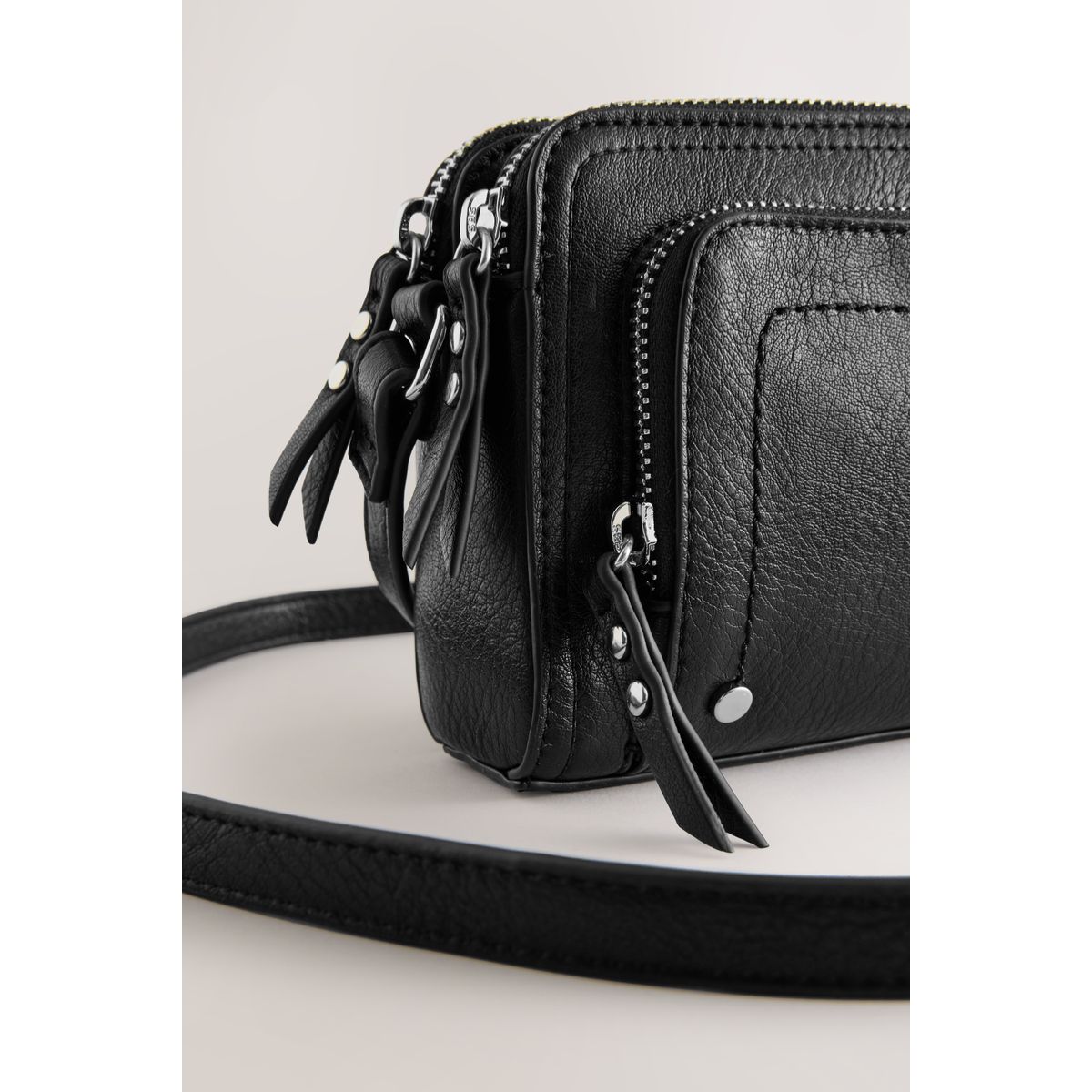 Sac à bandoulière double zip noir, NEXT
