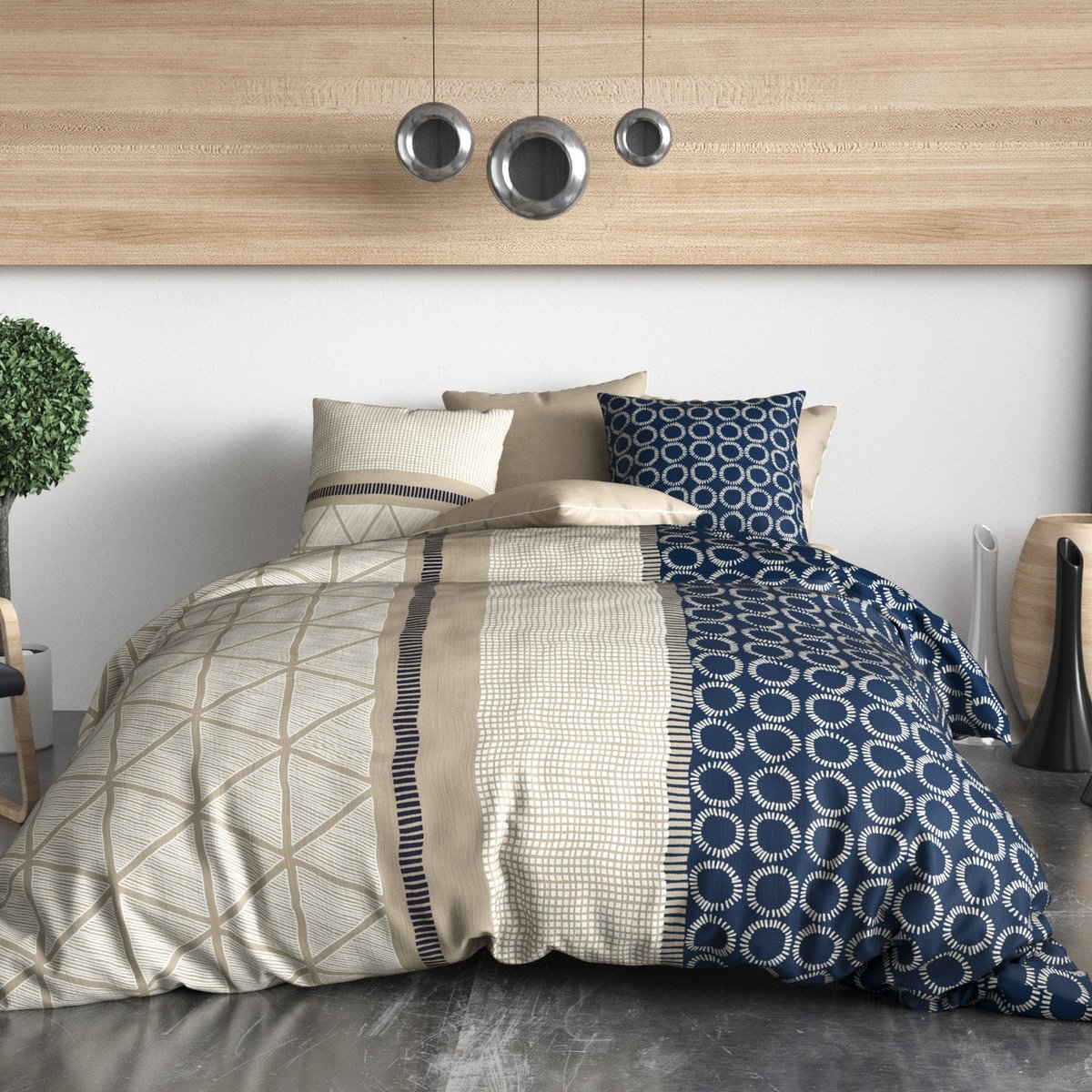 Parure de lit - Housse de couette coton 57 fils bleu, EDEN