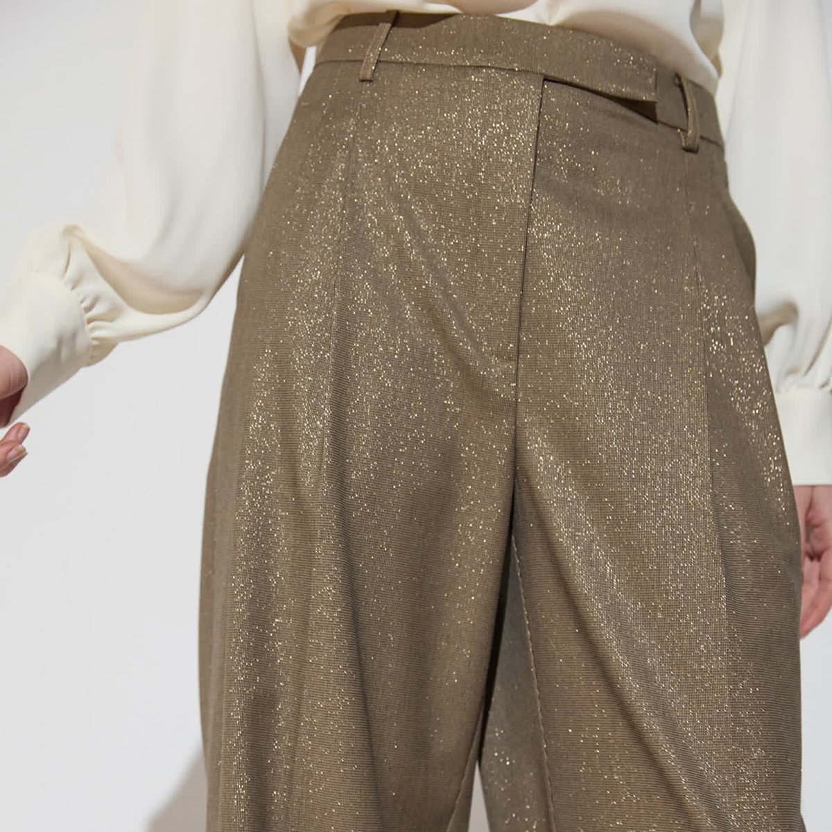 Pantalon palazzo à plis pied-de-poule métallisé carreaux, LOLA CASADEMUNT