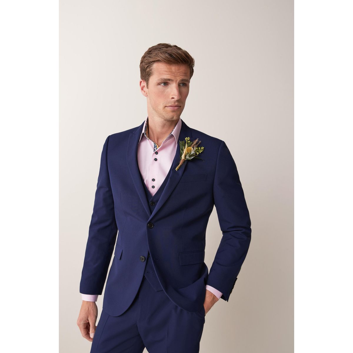 Veste de costume à deux boutons coupe ajustée bleu vif, NEXT