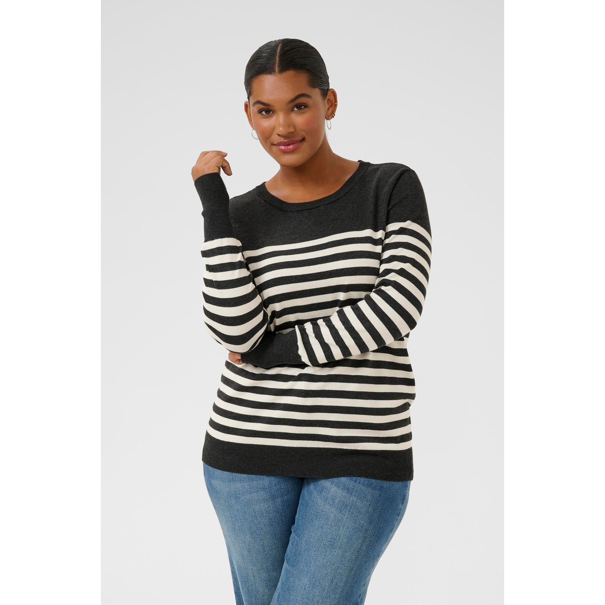 Pullover tricoté imprimé dgm/turtledove half stripe, KAFFE CURVE