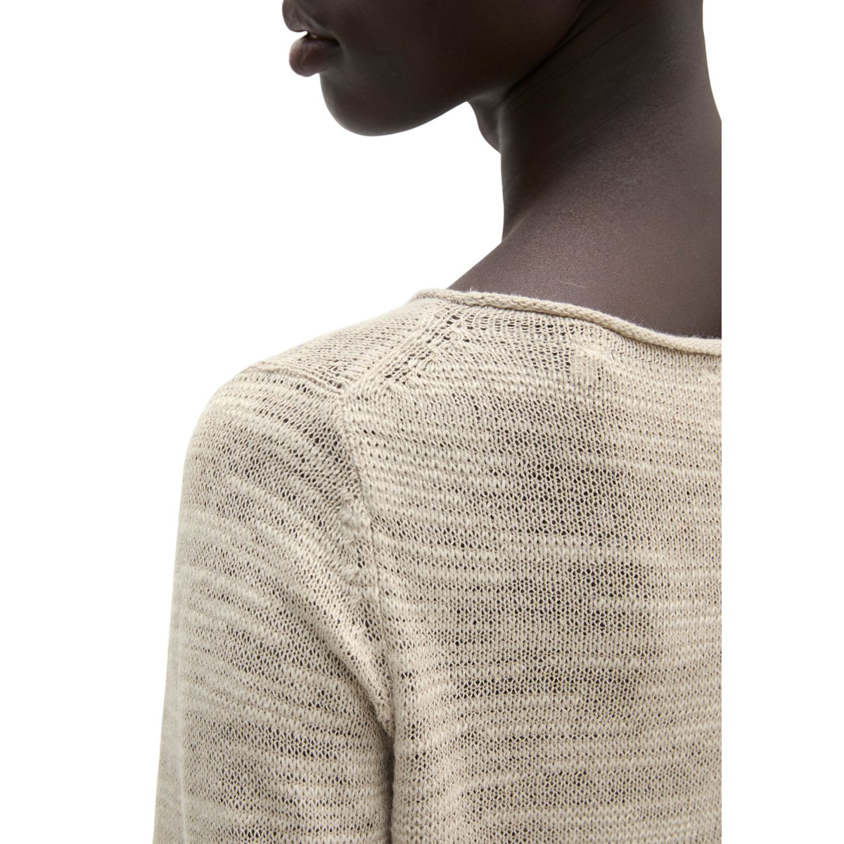 Pull slub slim en mélange de lin et de coton beige, MARC O'POLO