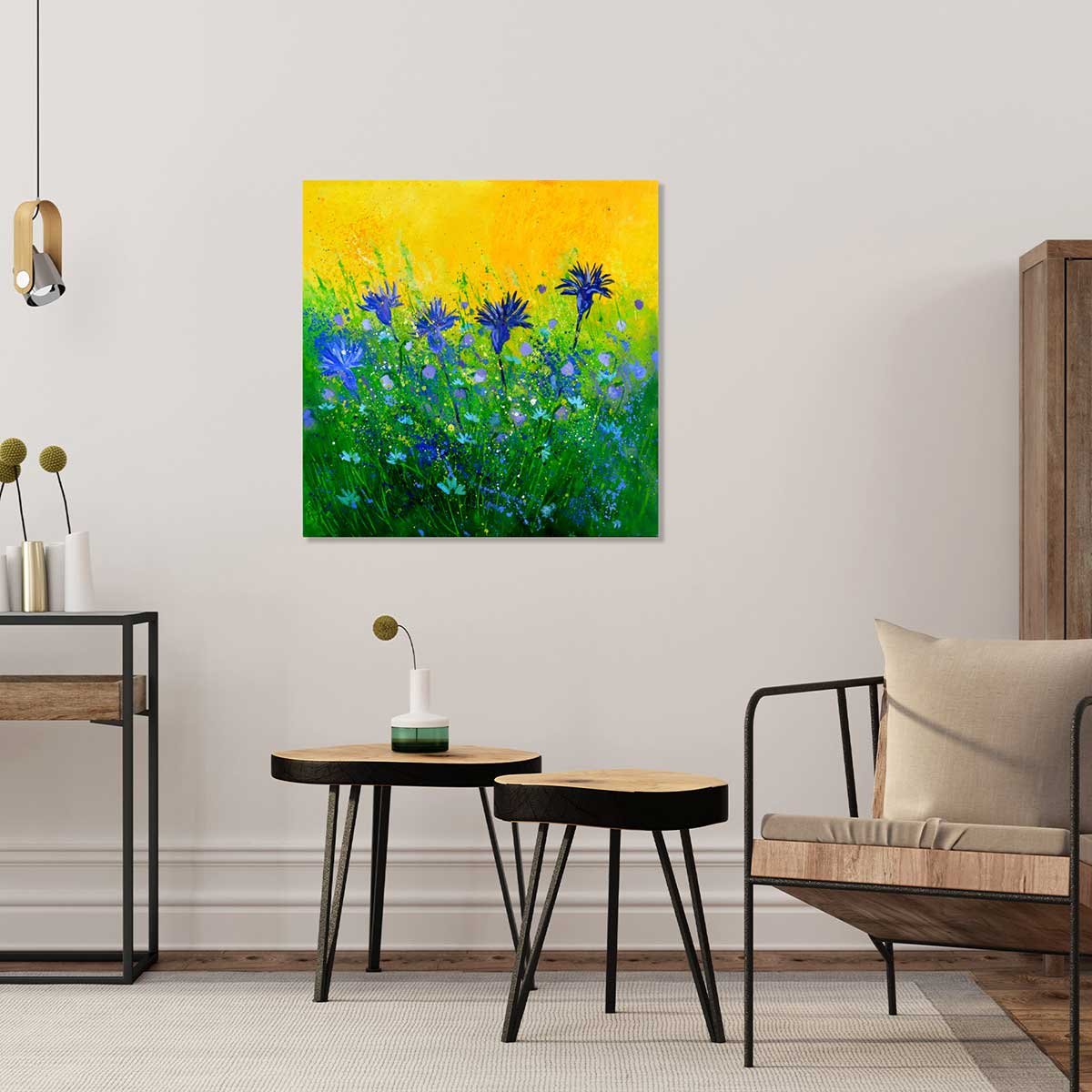 Tableau bouquet de fleurs bleues tableau alu dibond, HEXOA