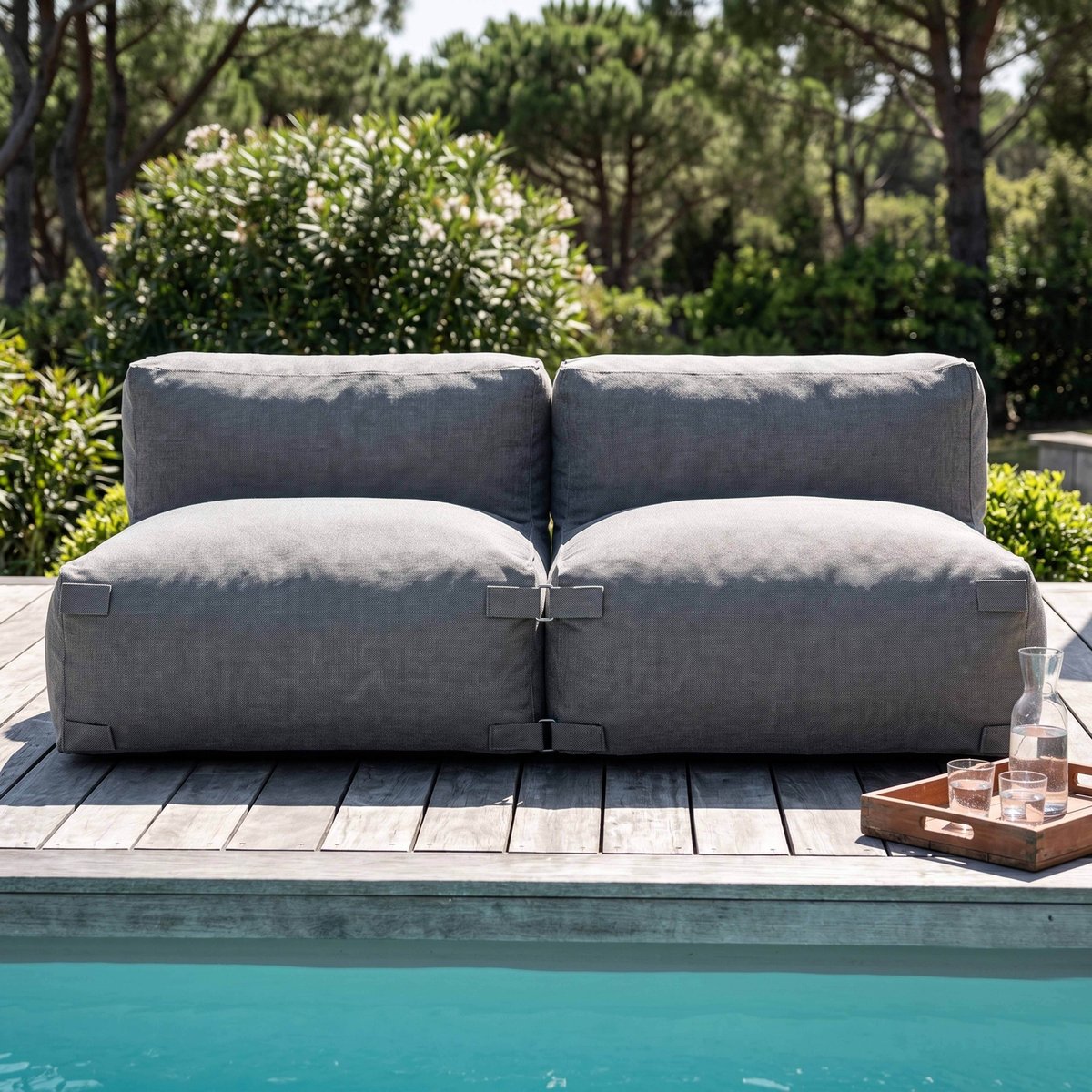 Salon de jardin modulable avec 2 chauffeuses, MIXI gris, OVIALA