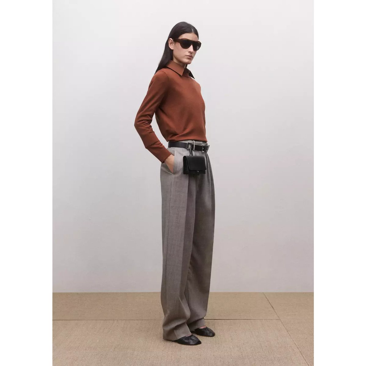 Pull-over 100 % laine col rond rouge-orangé, MANGO