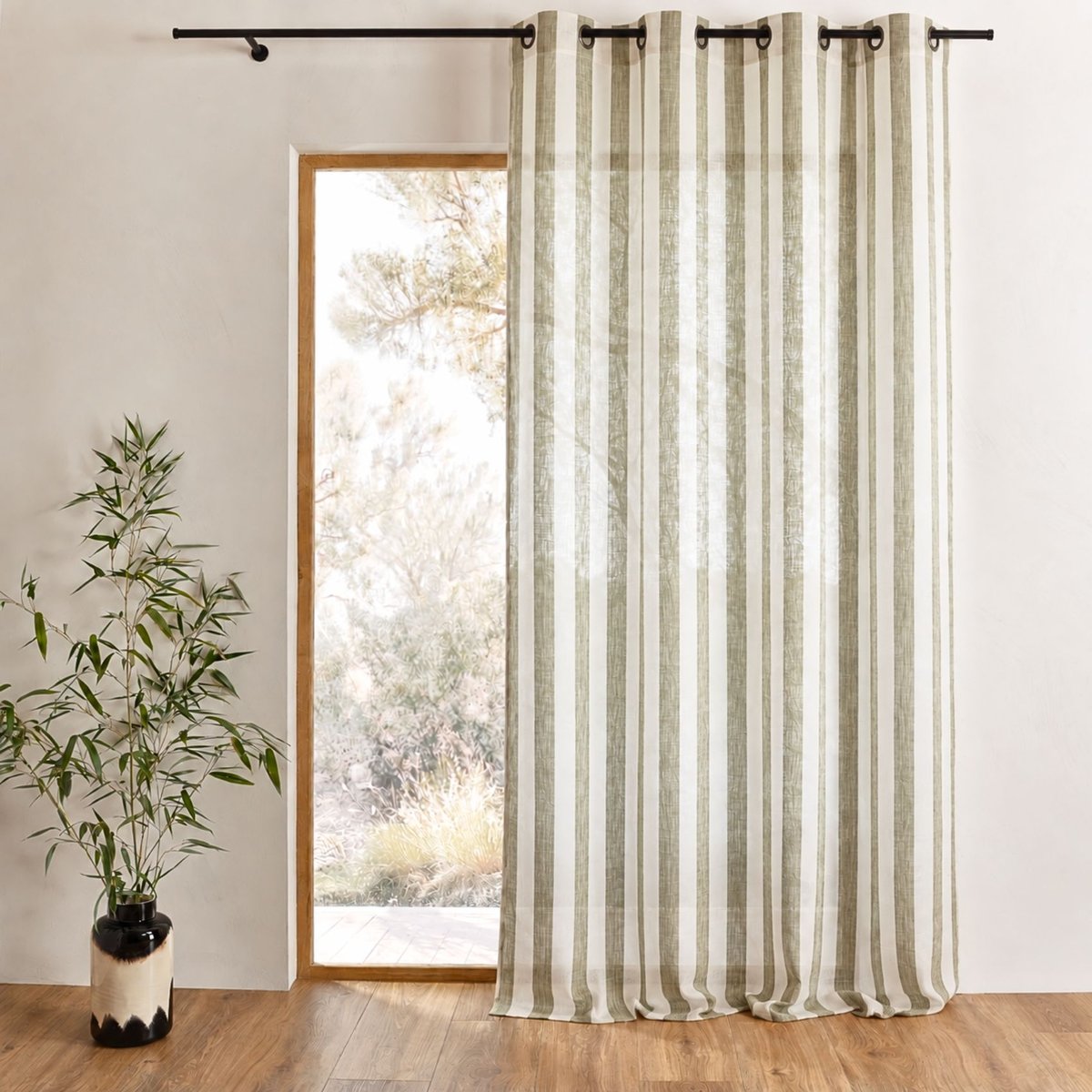 Rideau 100% coton larges rayures LOURMARIN - QABANE kaki, HOME MAISON