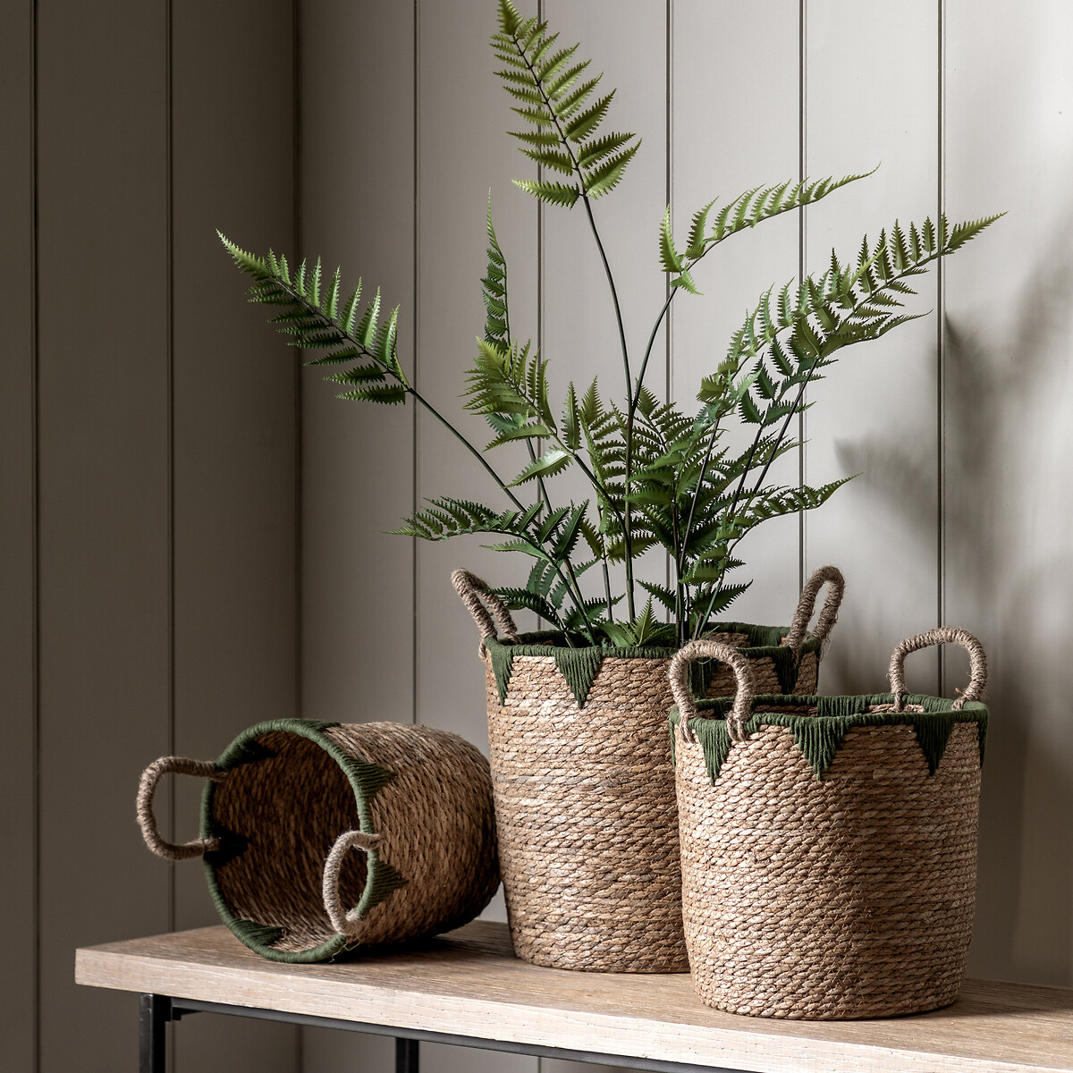 Set of 3 Brilley Baskets Natural and Green green, ÉDITÉ