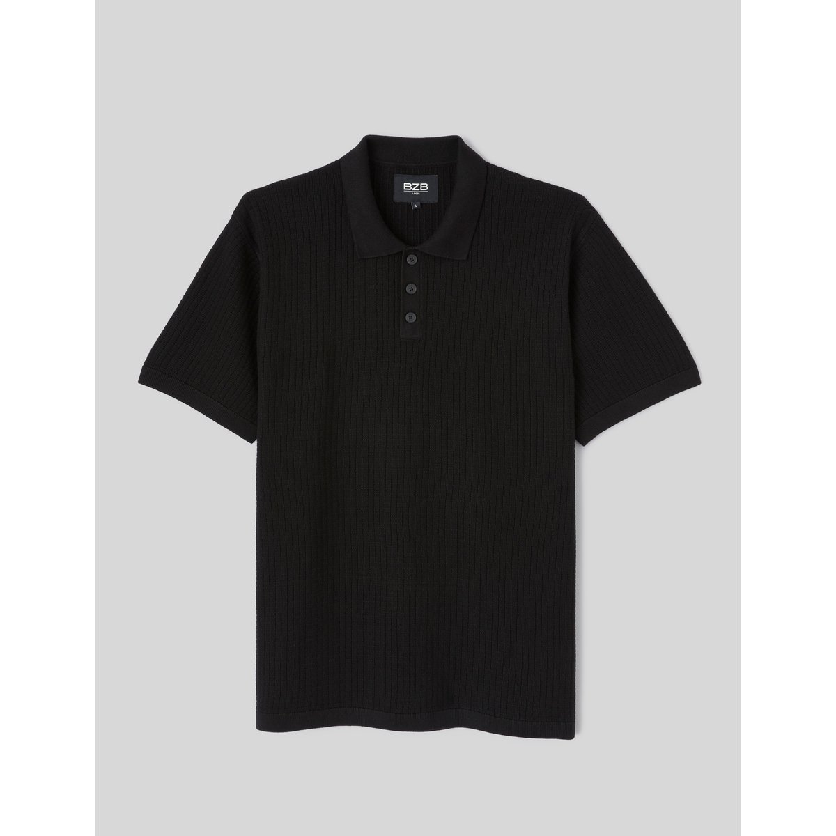 Polo maille côtelée noir, BZB