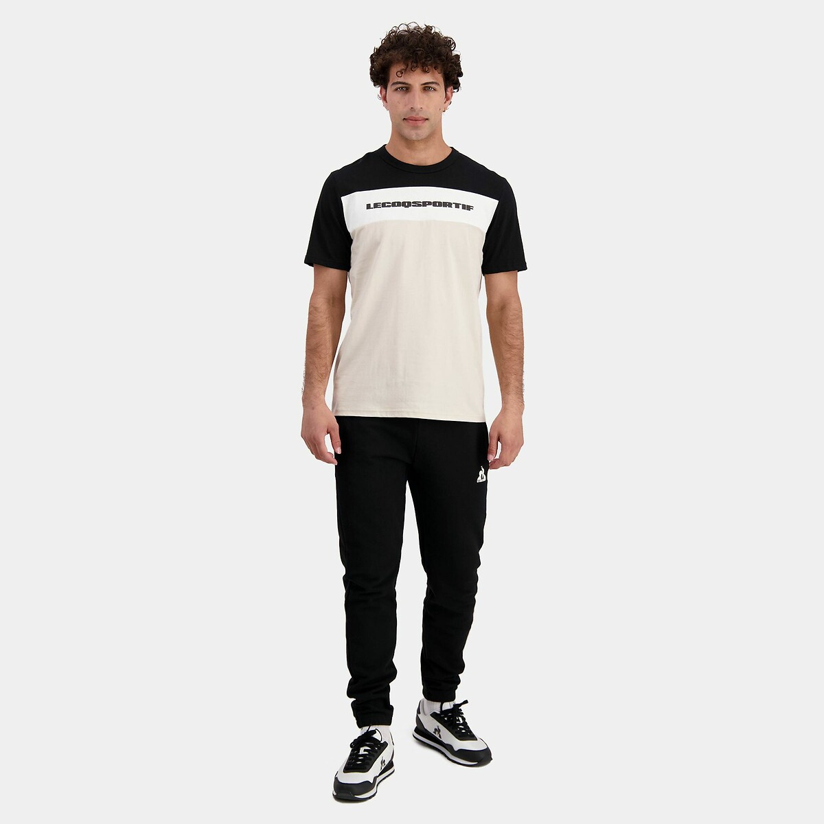 T-shirt col rond manches courtes contemporain beige/noir, LE COQ SPORTIF