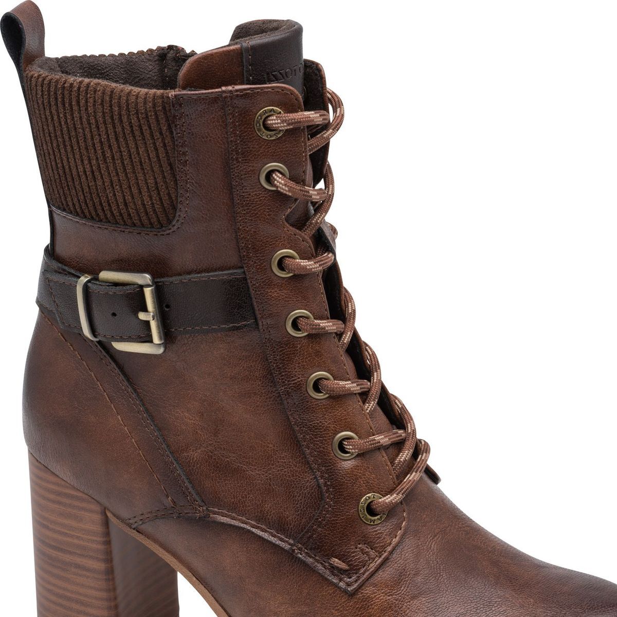 Bottine talon bloc marron cognac combiné, MARCO TOZZI