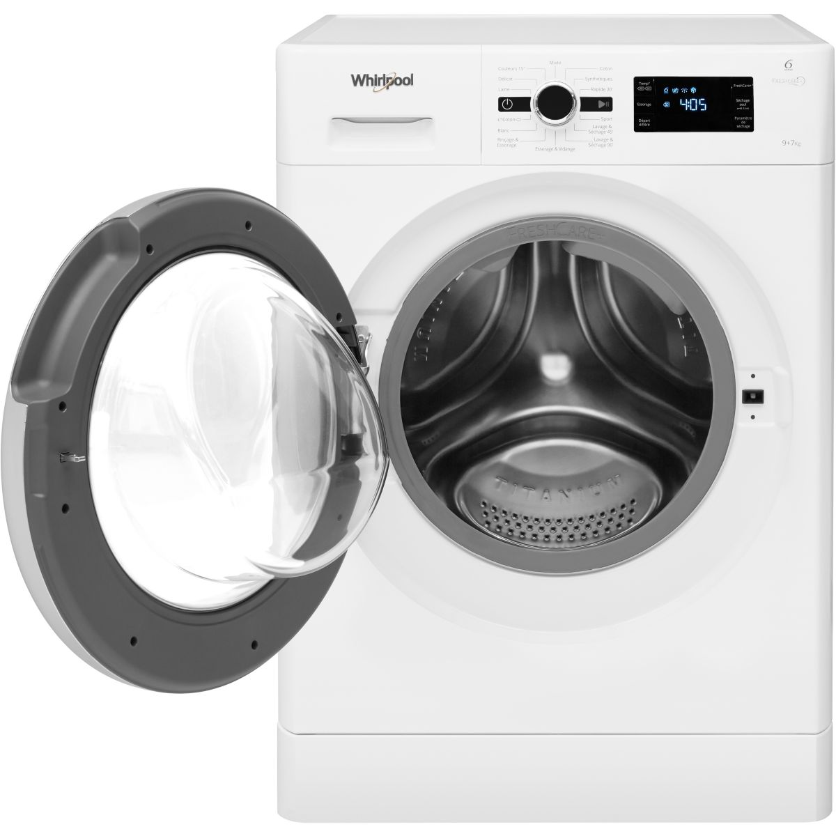 Lave linge séchant hublot FWDG97168BXFR couleur unique, WHIRLPOOL