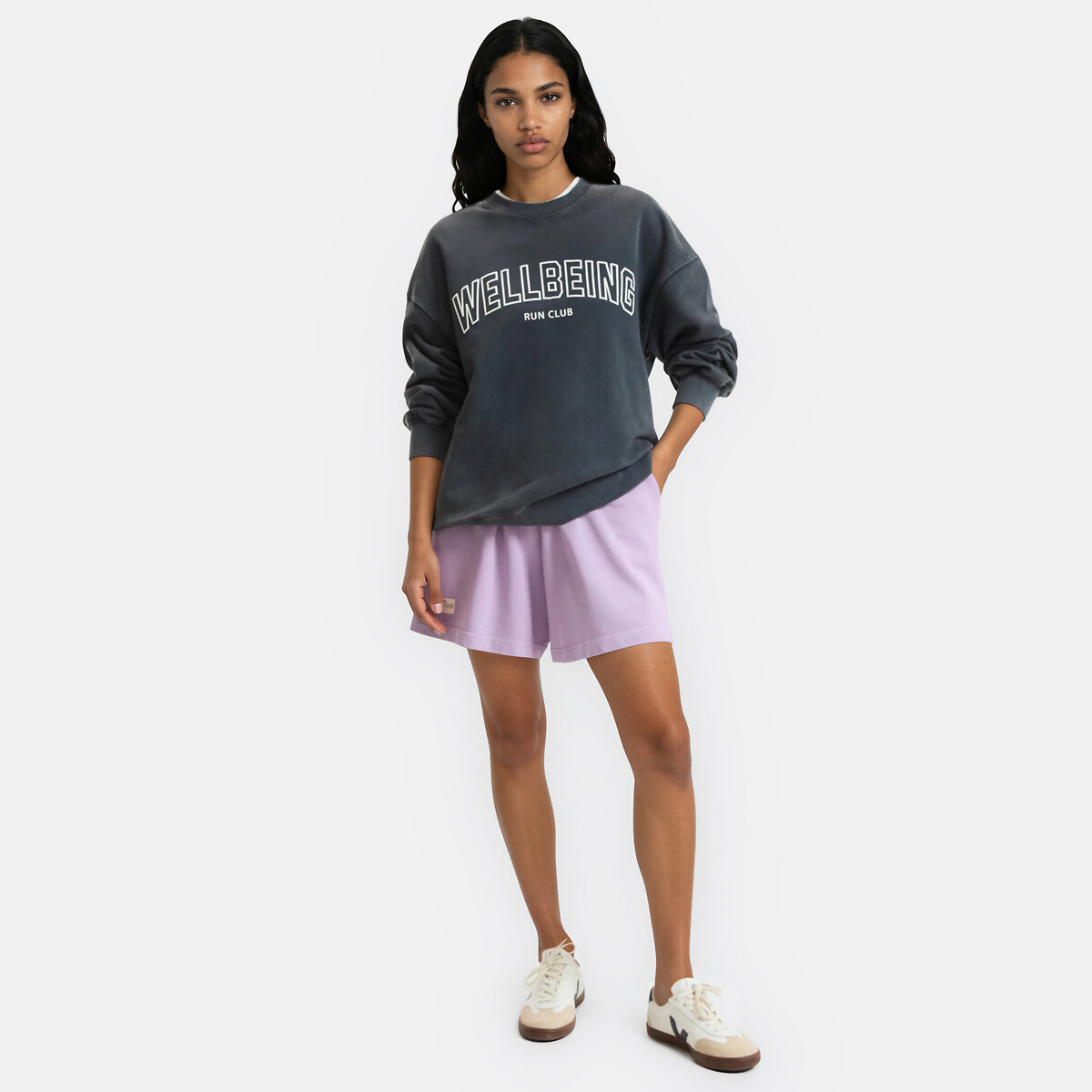 Slogan Loose Fit Crew Neck Sweatshirt charcoal grey, LA REDOUTE COLLECTIONS