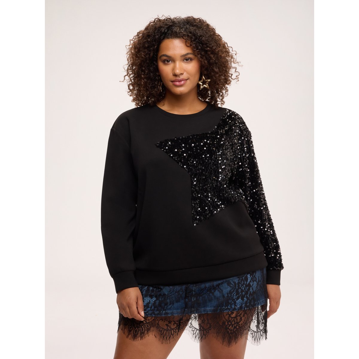 Sweat avec maxi étoile en paillettes noir, FIORELLA RUBINO