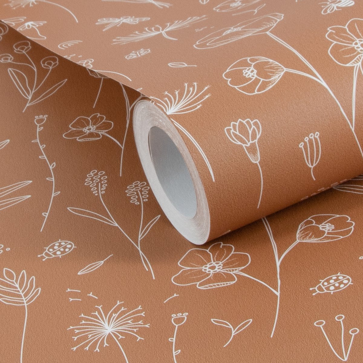 Papier peint pour enfant Farandole fleurie rouille, LITTLE DUTCH