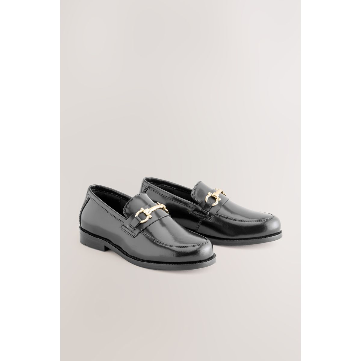Mocassins en cuir noir avec quincaillerie dorée, NEXT