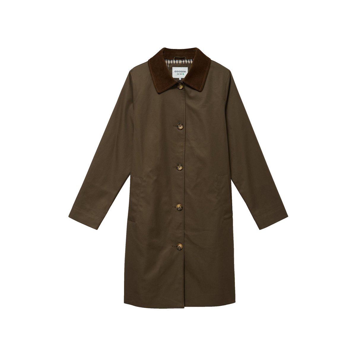 Trench droit long en coton doublé vert kaki, BONOBO