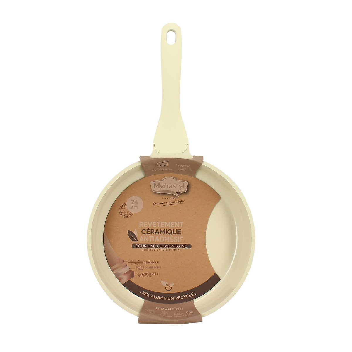 Poêle 24cm en fonte d'aluminium, PURE crème, MENASTYL