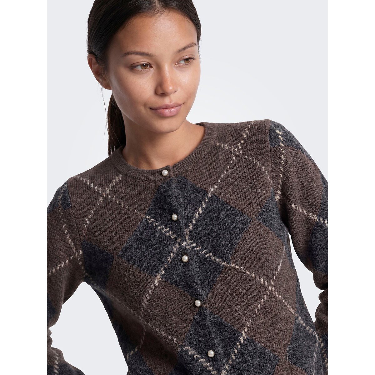 Gilet manches longues imprimé jacquard imprimé marron, ONLY