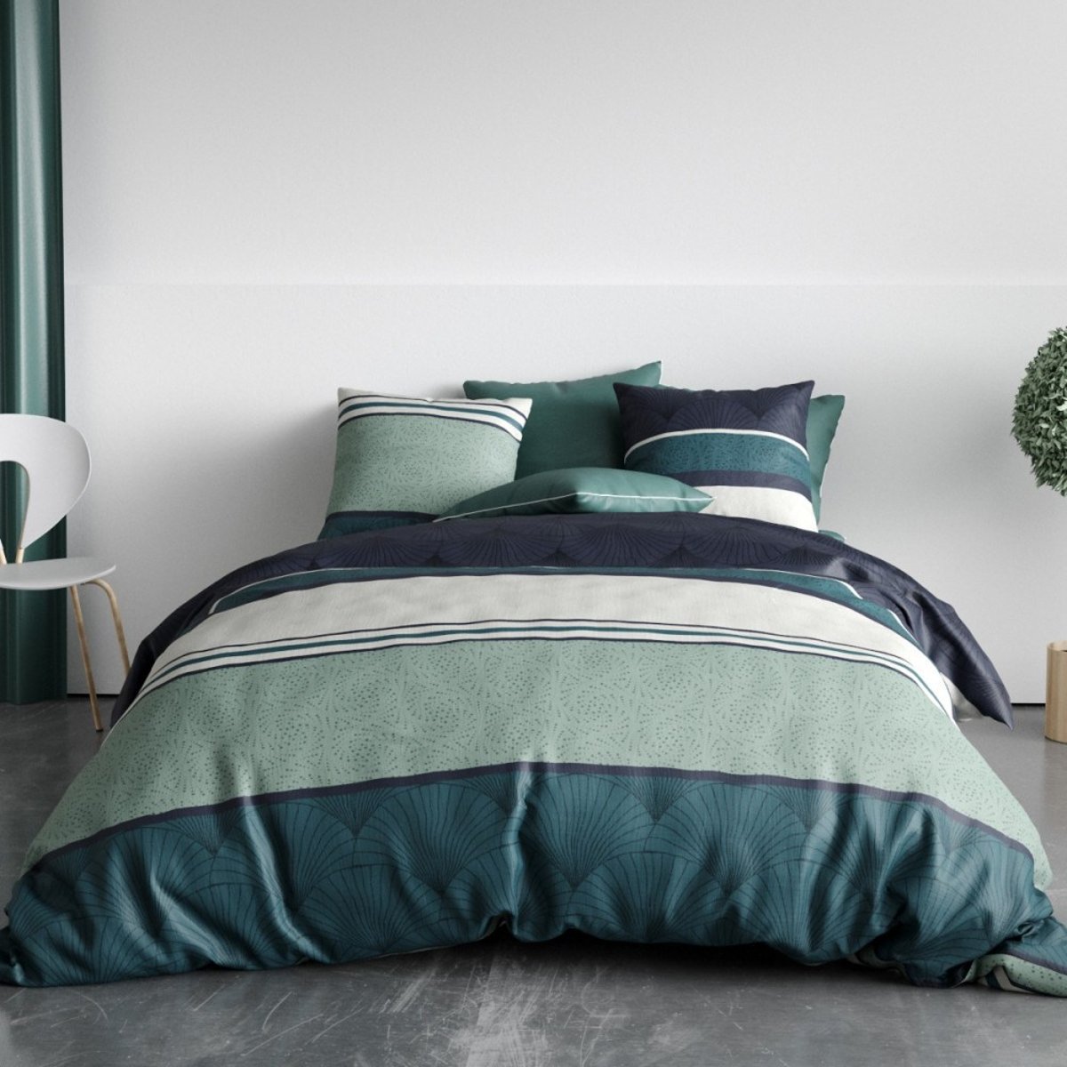Housse de couette 260x240 ANTIKA + 2 taies coton 57 fils vert, DECORATIE