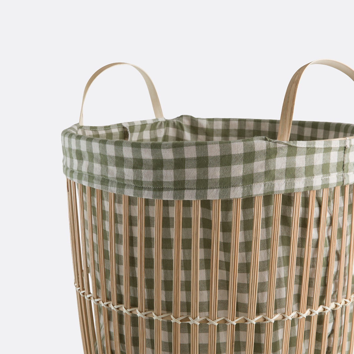 Panier à linge en bambou, doublure imprimé vichy, MONOA naturel/vert, LA REDOUTE INTERIEURS