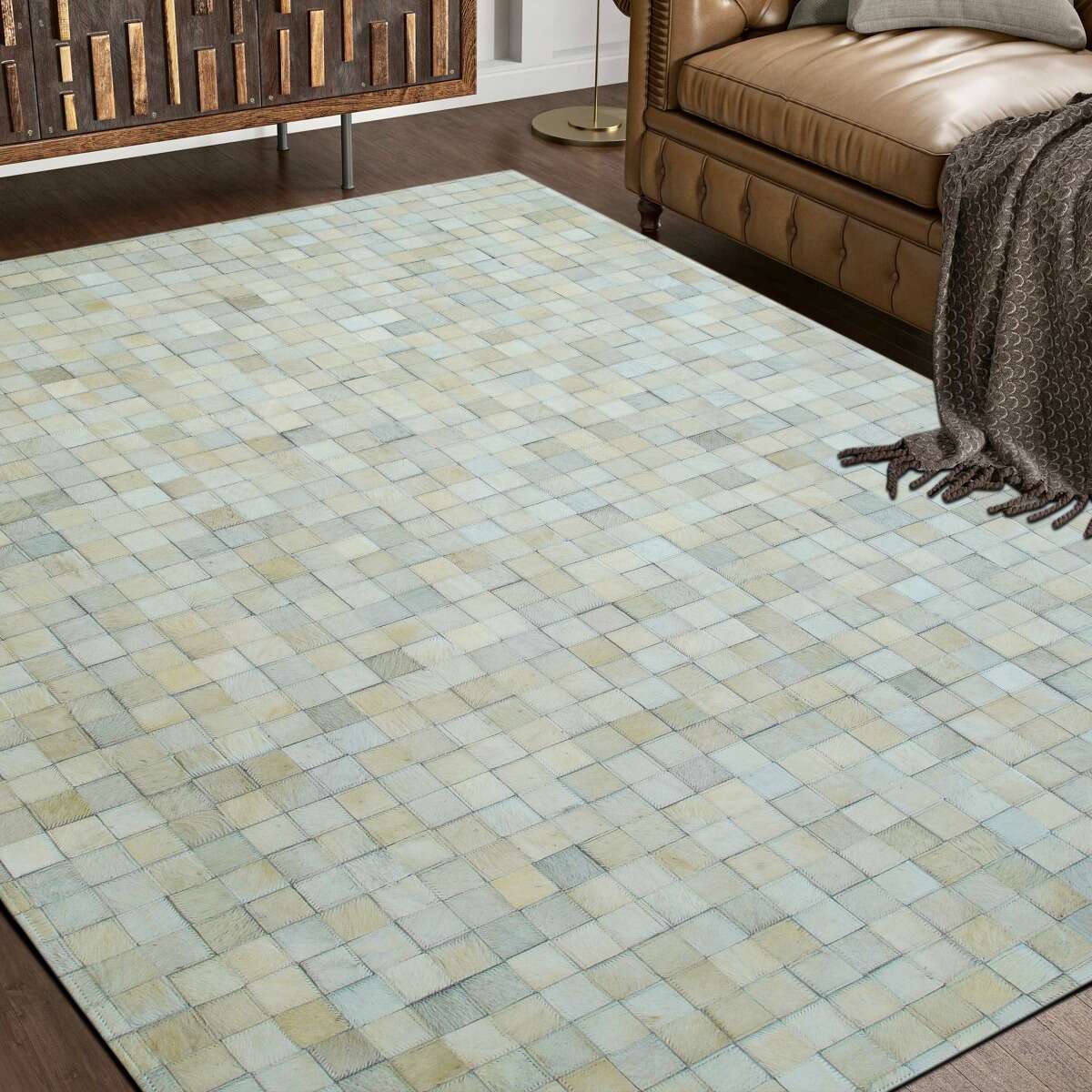 Tapis en cuir recyclé mosaïque CUIR MOZAIQUE blanc, THE DECO FACTORY