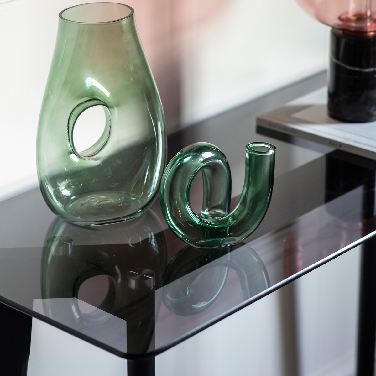 Tinsukia Black Oak and Glass Console Table black, SO'HOME